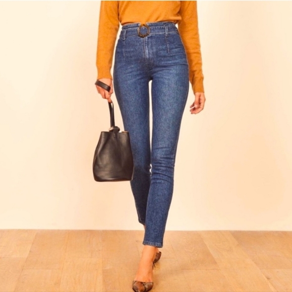 Reformation Kayo High Rise Skinny Belted Paper Bag Waist Jeans - Picture 2 of 14